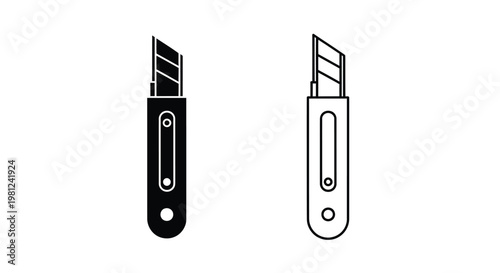 Two utility knives depicted in black and white a striking silhouette