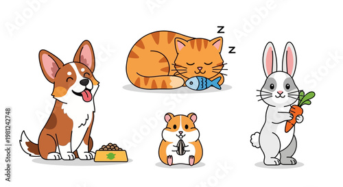 Set of funny cartoon dogs and cute animal puppy characters featuring happy smile drawings of various brown and white canine breeds isolated on a vector illustration