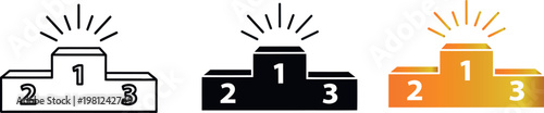 Three podiums representing first second and third place achievements