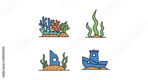 Seabed Line art vector set creative modern abstract