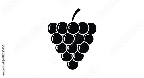 A simple black silhouette of a bunch of grapes on white