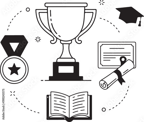 Education and learning icon set Outline vector icons related with education, success, academic subjects and more.