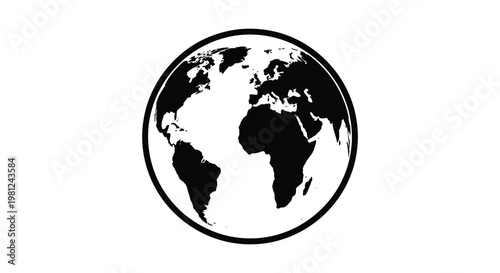 Black and white depiction of earth within a circular frame silhouette