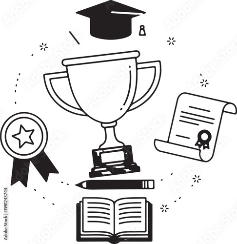 Education and learning icon set Outline vector icons related with education, success, academic subjects and more.