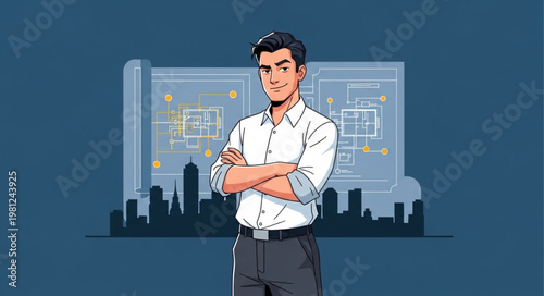 Confident Young Business Professional Standing With Arms Crossed.