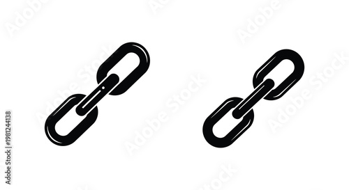 Two black chain links displayed against a white background silhouette