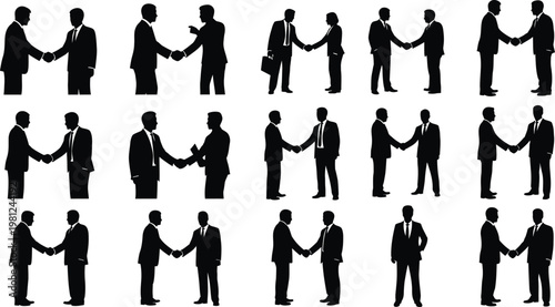 Diverse handshake variations among business professionals in formal attire