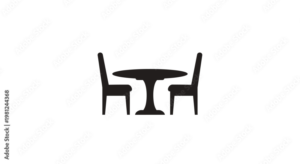 Fototapeta premium Simple black table and chairs arrangement minimalist design silhouette