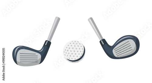 Golf club and ball design on white background: sports equipment art