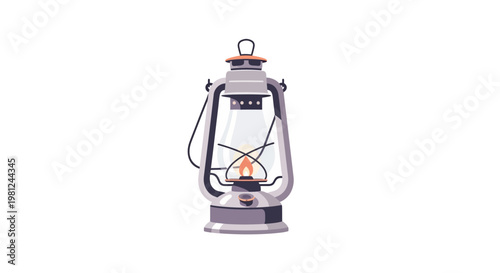 Vintage camping lantern with a burning flame