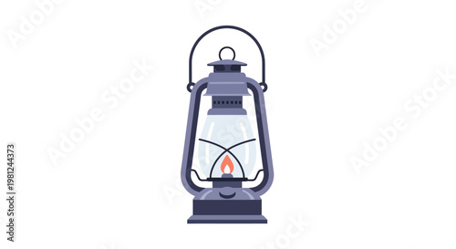 Vintage kerosene lantern with a lit flame on a white background