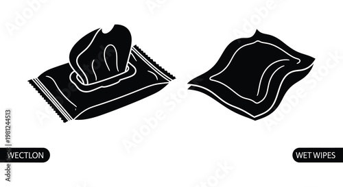 Two black wet wipe packages presented in a stark silhouette