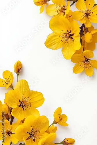 Vivid yellow blossoms on white perfect for botanical banners and summer design themes 