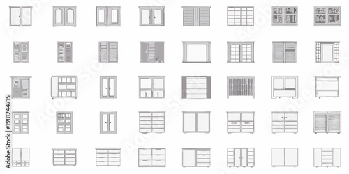 Collection of diverse cabinet and door designs in a grid layout
