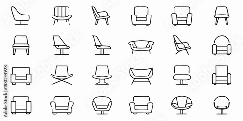 Collection of minimalist chair outlines in a grid arrangement
