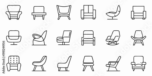 Collection of minimalist chair outlines in a grid arrangement
