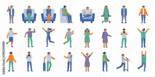 Diverse group of stylized people in various poses and clothing styles