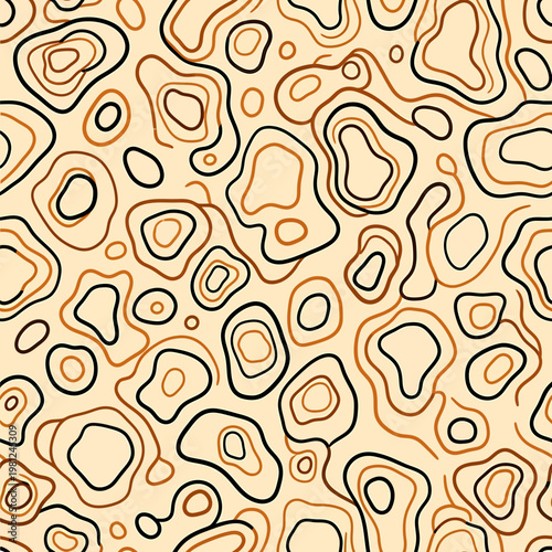 Abstract beige background with black and orange irregular shapes and lines pattern