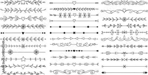 Intricate hand drawn dividers flourishes decorative lines for design projects