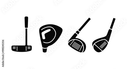 Black golf clubs depicted in a minimalist striking silhouette