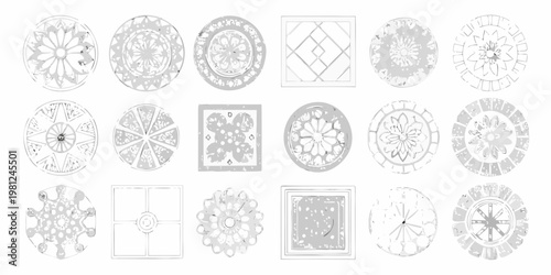 Collection of detailed circular and square ornamental ceiling medallions