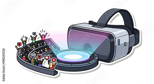 Virtual reality gaming experience with excited cartoon characters