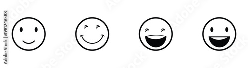 Happy Face line icon set. Happy emoticon line art icon for apps and websites. Emotion from happy to face expression, Vector illustration