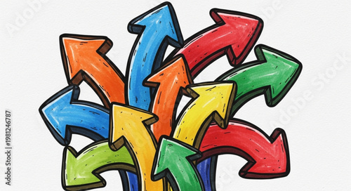 Colorful Hand Drawn Arrows Pointing Multiple Directions.