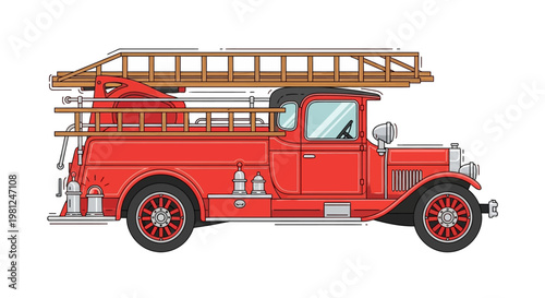 Vintage Red Fire Truck Vehicle.