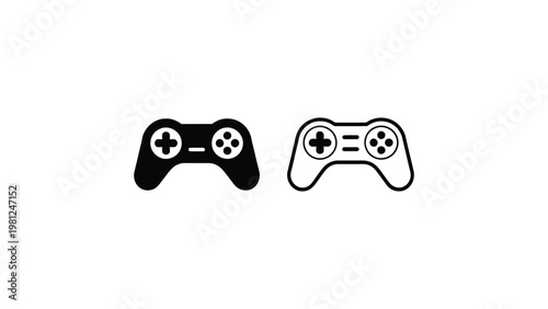 Black and white vector icons of game controllers with directional pad and buttons representing gaming and interactive entertainment