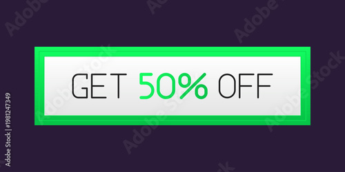 Promotional CTA button with the text "Get 50% Off". Perfect for online sales campaigns, e-commerce websites, mobile apps, marketing banners, and seasonal discount promotions.