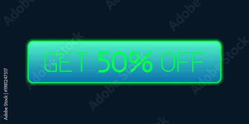 Promotional CTA button with the text "Get 50% Off". Perfect for online sales campaigns, e-commerce websites, mobile apps, marketing banners, and seasonal discount promotions.