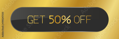 Promotional CTA button with the text "Get 50% Off". Perfect for online sales campaigns, e-commerce websites, mobile apps, marketing banners, and seasonal discount promotions.