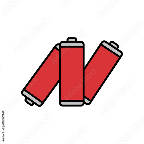 Three red cylindrical batteries with silver caps, arranged in a casual pile, symbolizing power or energy.