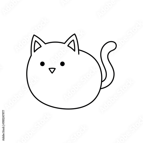 Minimalist Round Cat Face Outline vector illustration