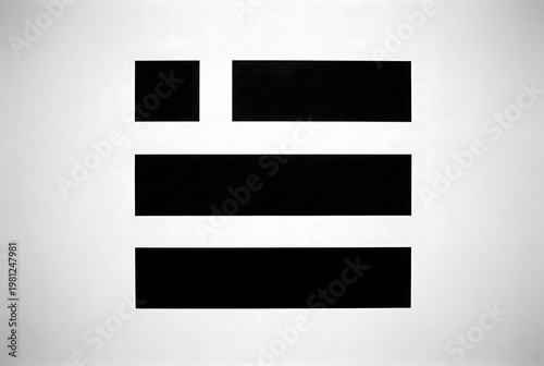 A modern black geometric abstract art on a clean white background.