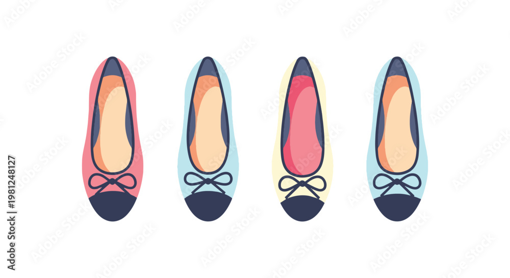 Fototapeta premium Ballet Flats Line art vector modern color pattern illustration