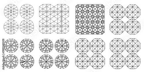 Geometric patterns resembling gemstones or cut crystals arranged in a grid