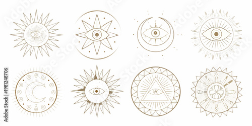 Mystical sun and moon symbols a collection of hand drawn celestial designs