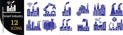 Smart Industry Icons Set – Industrial Automation, Factory, IoT and Manufacturing Vector Icons