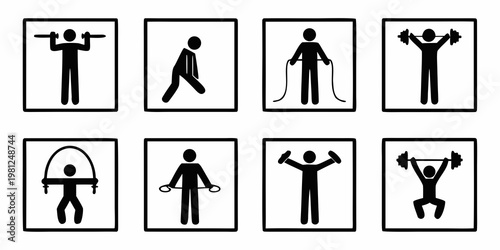 Stick figure icons depicting various fitness and exercise activities