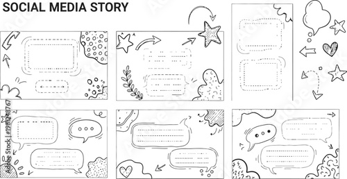 Hand drawn social media story templates sketchy frames elements for engaging content