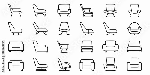 Collection of various chair designs in a simple line art style