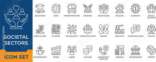 Society Government Civic Public Sector Economy Vector Icon Set