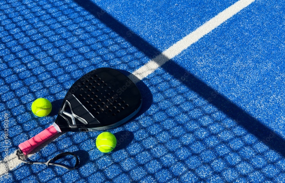 Fototapeta premium Padel tennis racket sport court and balls.