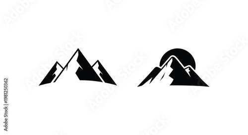 Minimalist mountain and sun designs presented as a striking silhouette