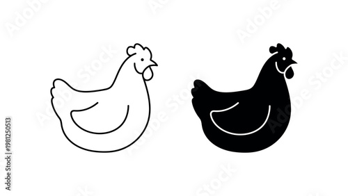 Chicken Outline and Solid Icon Poultry Vector