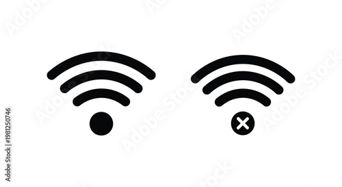 Two wifi signal icons one with connection and one broken silhouette