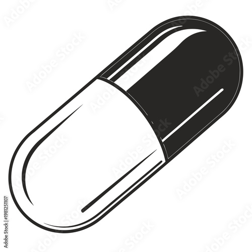 Medical Capsule Icon Silhouette - Pharmaceutical Pill Vitamin Vector Illustration