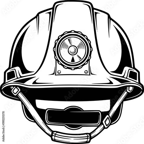 Vintage Miner Helmet with Lamp and Straps Black and White mining retro